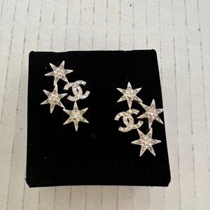 Chanel silver CC cluster crystal star earrings